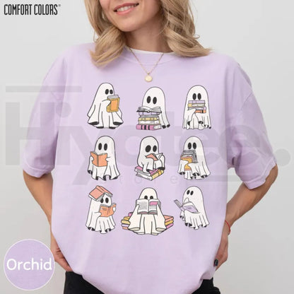 Ghost Reading Book Comfort Colors Shirt Girly Bookish Halloween Fall Tee - Hiyatee
