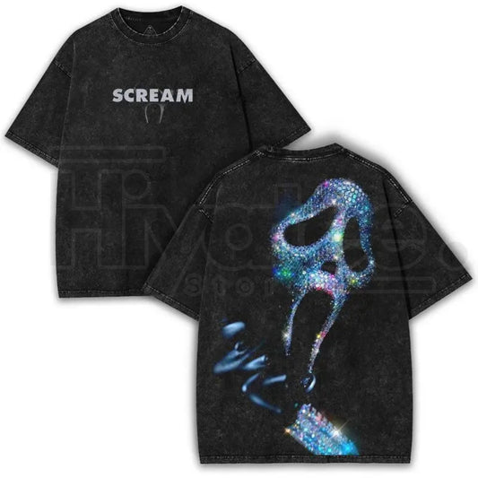 Ghostface Vintage Washed Oversized Tee – Iconic Scream Mask Retro Slasher Streetwear - Hiyatee