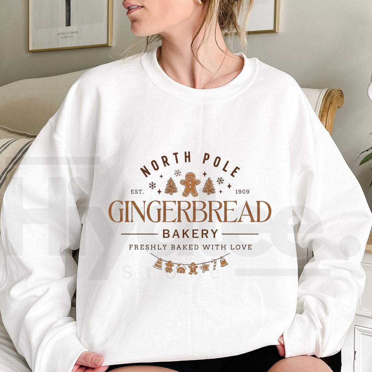 Gingerbread Bakery Christmas Cookie Sweatshirt, Cute Vintage Long Sleeve Holiday Top - Hiyatee