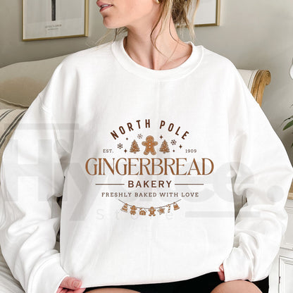 Gingerbread Bakery Christmas Cookie Sweatshirt, Cute Vintage Long Sleeve Holiday Top - Hiyatee
