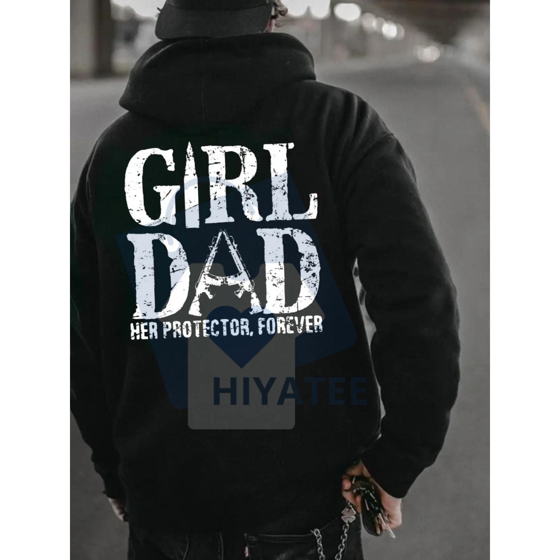 Girl Dad "Her Protector, Forever" Hoodie – Best Dad with Pretty Daughter Slogan Sweatshirt, Father Daughter Bonding Gift - Hiyatee
