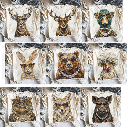 Glam Whitetail Animals Hunting Season Shirt Deer Duck Elk Leopard Print Tee - Hiyatee