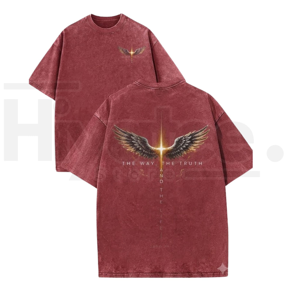 Glowing Cross Angel Wings Christian T-Shirt – Vintage Washed John Gospel Faith Graphic Tee - Hiyatee