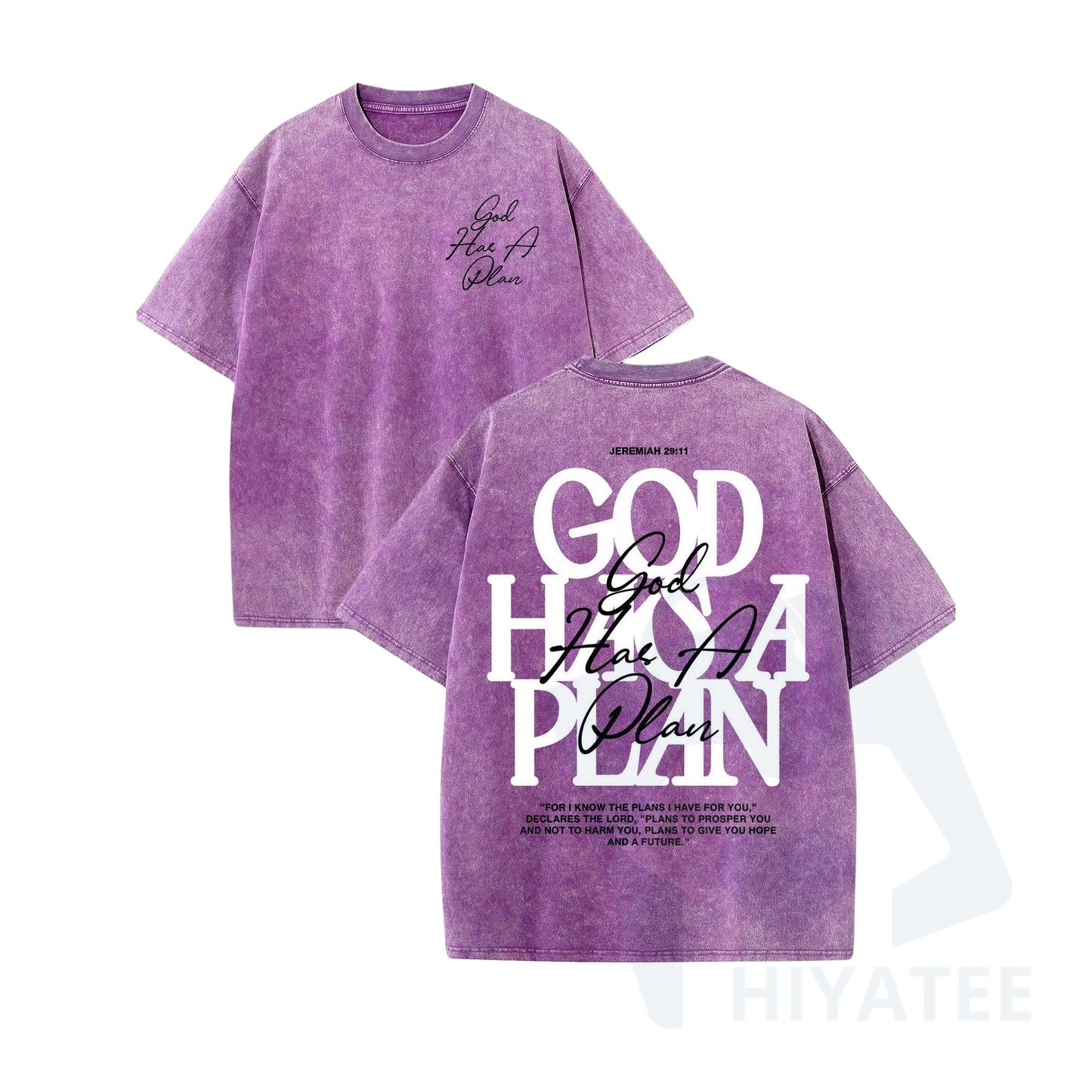 "God Has a Plan" T-Shirt – Retro Washed 230g Cotton, Double-Sided Christian Streetwear - Hiyatee