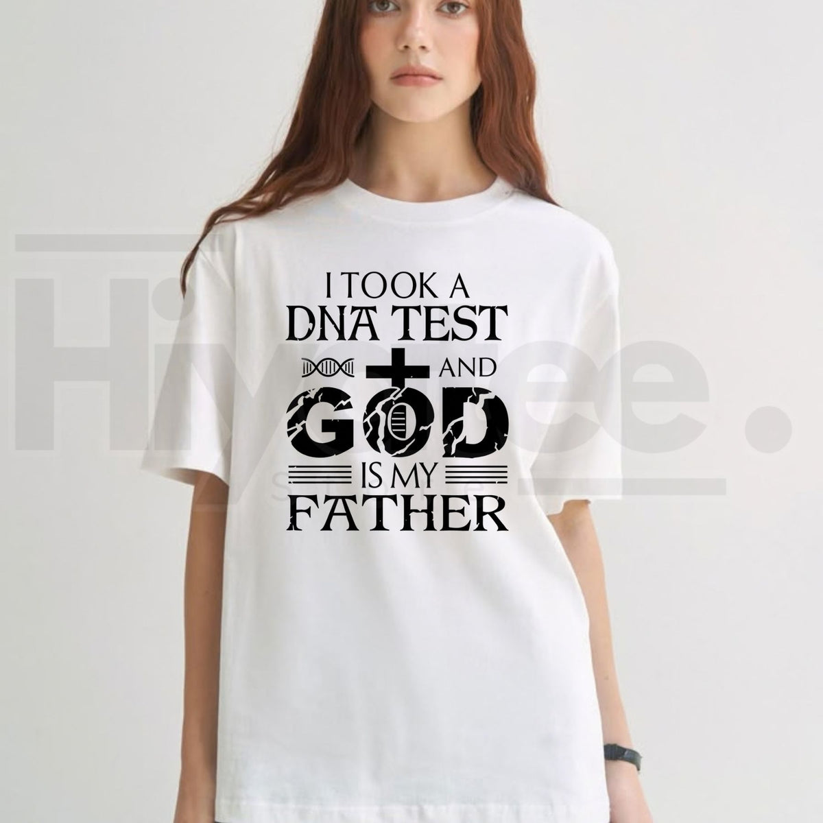 God Is My Father Christian Graphic T-Shirt – Men's Oversized Cross & DNA Humor Tee - Hiyatee
