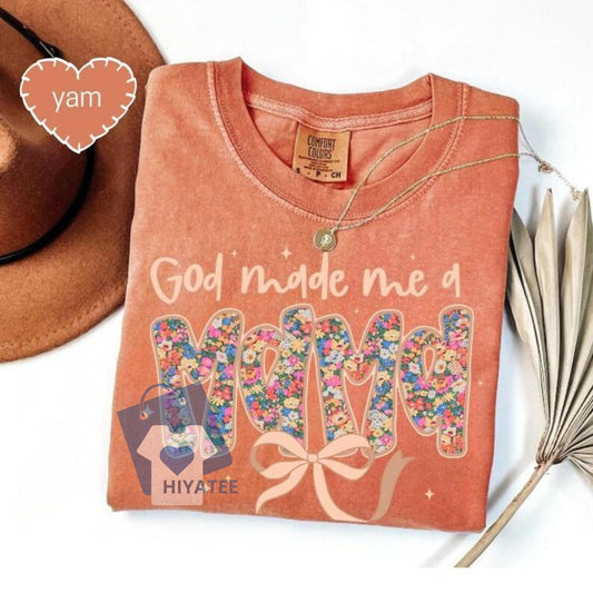 God Made Me a Mama Shirt – Christian Mom Faith-Based Tee, Comfort Colors Crewneck for Women-Hiyatee