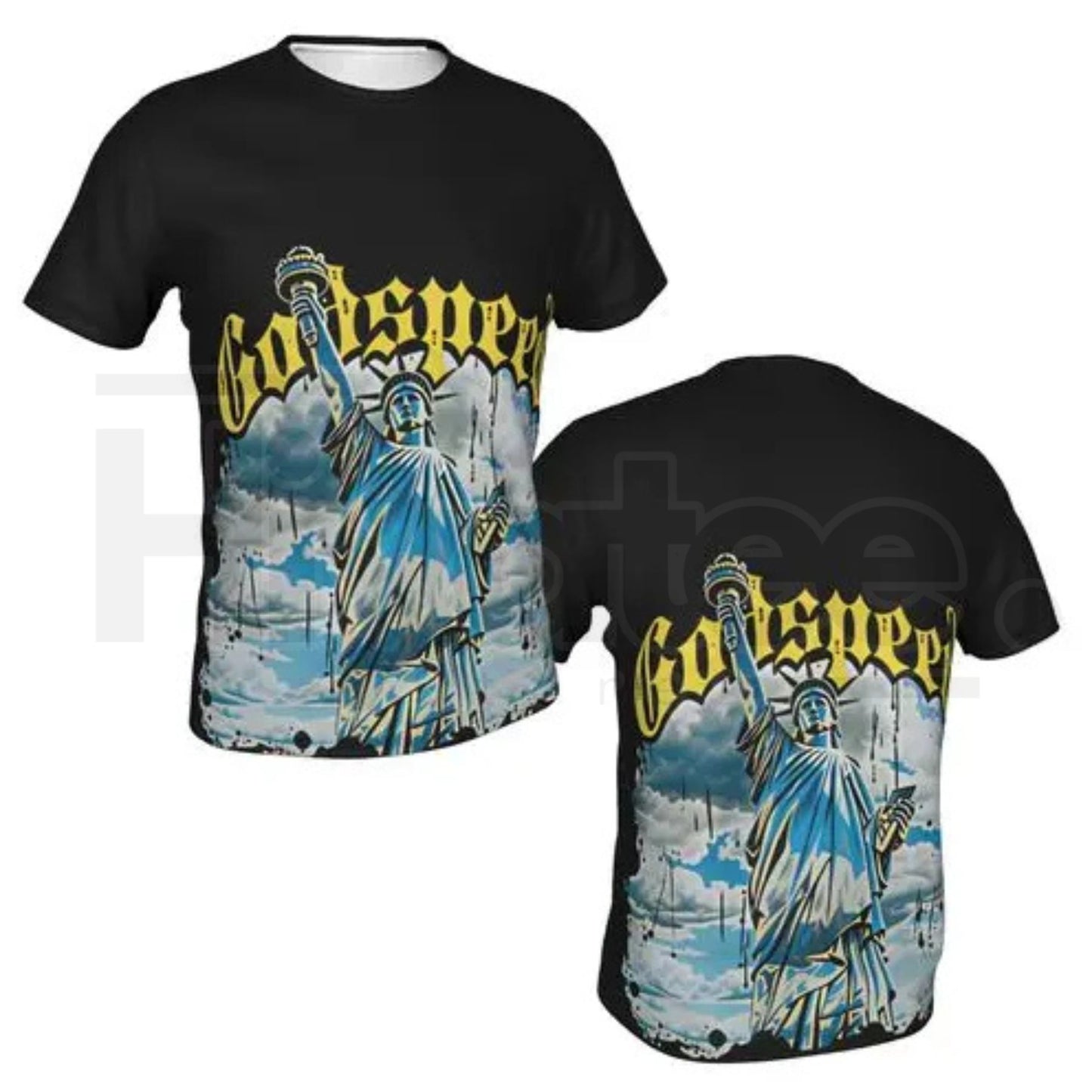 Godspeed Statue of Liberty Graphic Tee – Oversized Heavyweight Streetwear T-Shirt - Hiyatee