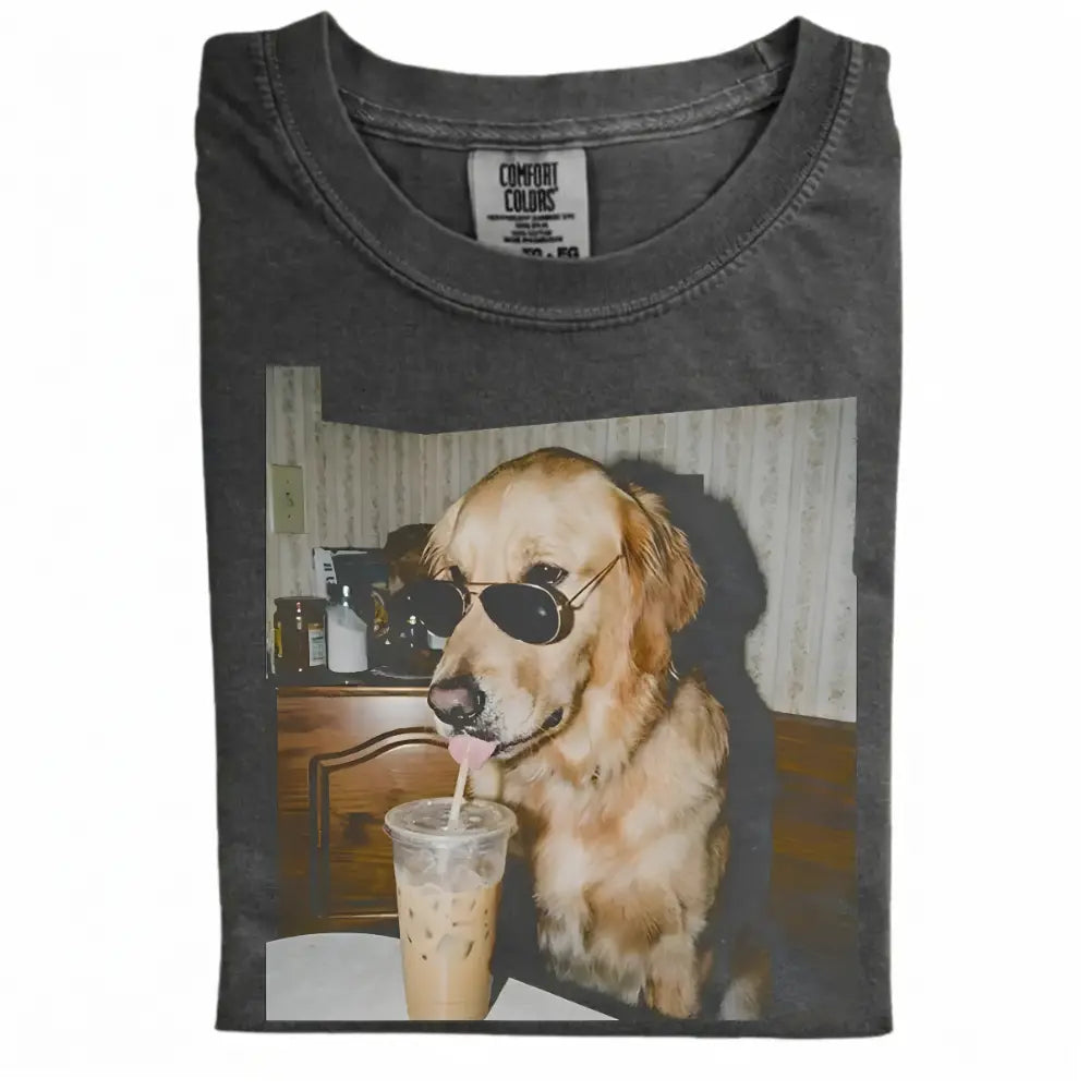 Comfort Colors 50+ Dog Breeds Available Drinking Iced Coffee Shirt – Vintage 90s Funny Edgy Dog Meme Tee, Unisex Casual Streetwear Gift
