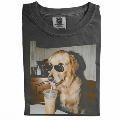 Comfort Colors 50+ Dog Breeds Available Drinking Iced Coffee Shirt – Vintage 90s Funny Edgy Dog Meme Tee, Unisex Casual Streetwear Gift