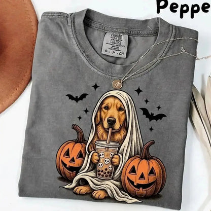 Comfort Colors Pepper Dog Shirt Custom Ghost Boba Tea Halloween Tee