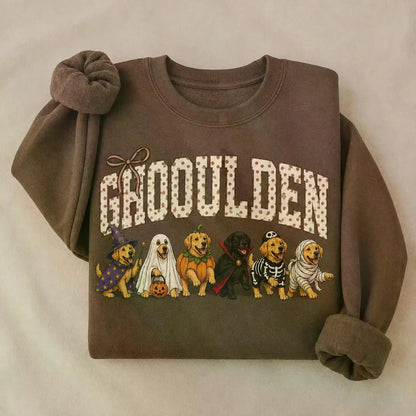 Dark Chocolate 30+ Halloween Dog Breeds Sweatshirt – Spooky Season Dog Mom Crewneck, Cozy Autumn Dog Lover Pullover