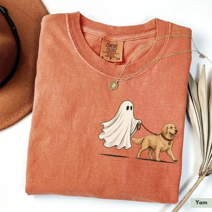 Comfort Color Ghost Walking Dog Halloween Shirt Cute Personalized Pet Tee