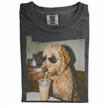 Comfort Colors 50+ Dog Breeds Available Drinking Iced Coffee Shirt – Vintage 90s Funny Edgy Dog Meme Tee, Unisex Casual Streetwear Gift