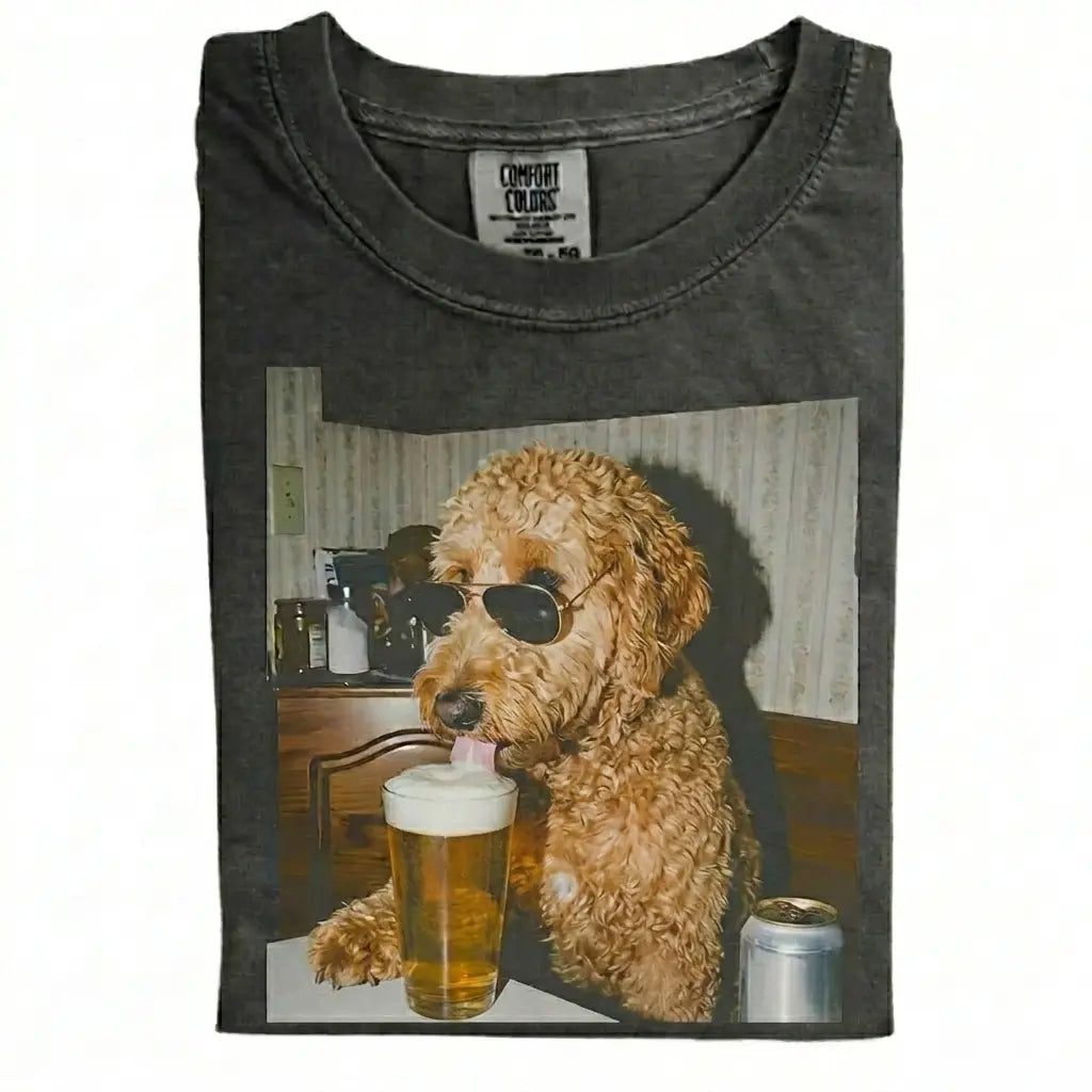 Comfort Colors 50+ Dog Breeds Available Drinking Beer Shirt – Vintage 90s Funny Edgy Dog Meme Tee, Unisex Casual Streetwear Gift