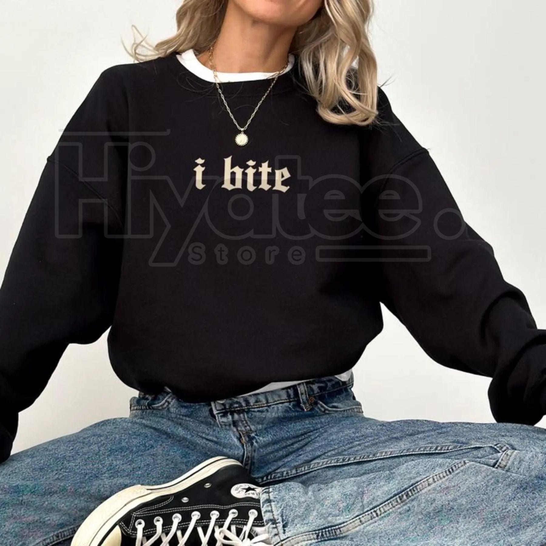 Gothic I Bite Sweatshirt: Funny Sarcastic Women's Meme Pullover Gift - Hiyatee