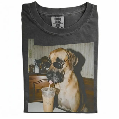 Comfort Colors 50+ Dog Breeds Available Drinking Iced Coffee Shirt – Vintage 90s Funny Edgy Dog Meme Tee, Unisex Casual Streetwear Gift