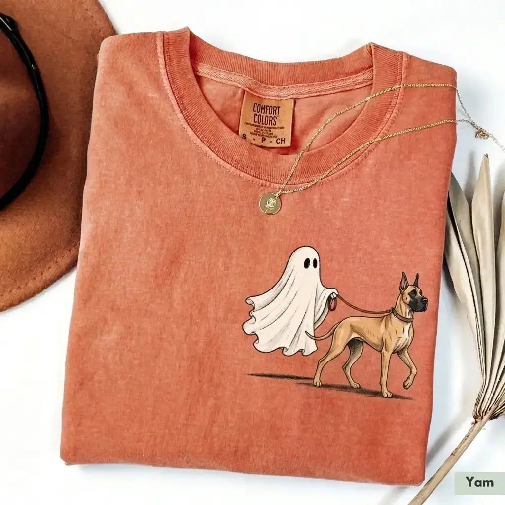 Comfort Color Ghost Walking Dog Halloween Shirt Cute Personalized Pet Tee
