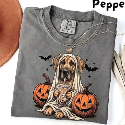 Comfort Colors Pepper Dog Shirt Custom Ghost Boba Tea Halloween Tee