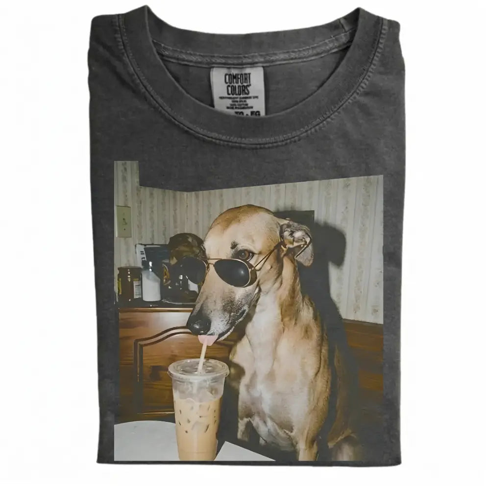 Comfort Colors 50+ Dog Breeds Available Drinking Iced Coffee Shirt – Vintage 90s Funny Edgy Dog Meme Tee, Unisex Casual Streetwear Gift