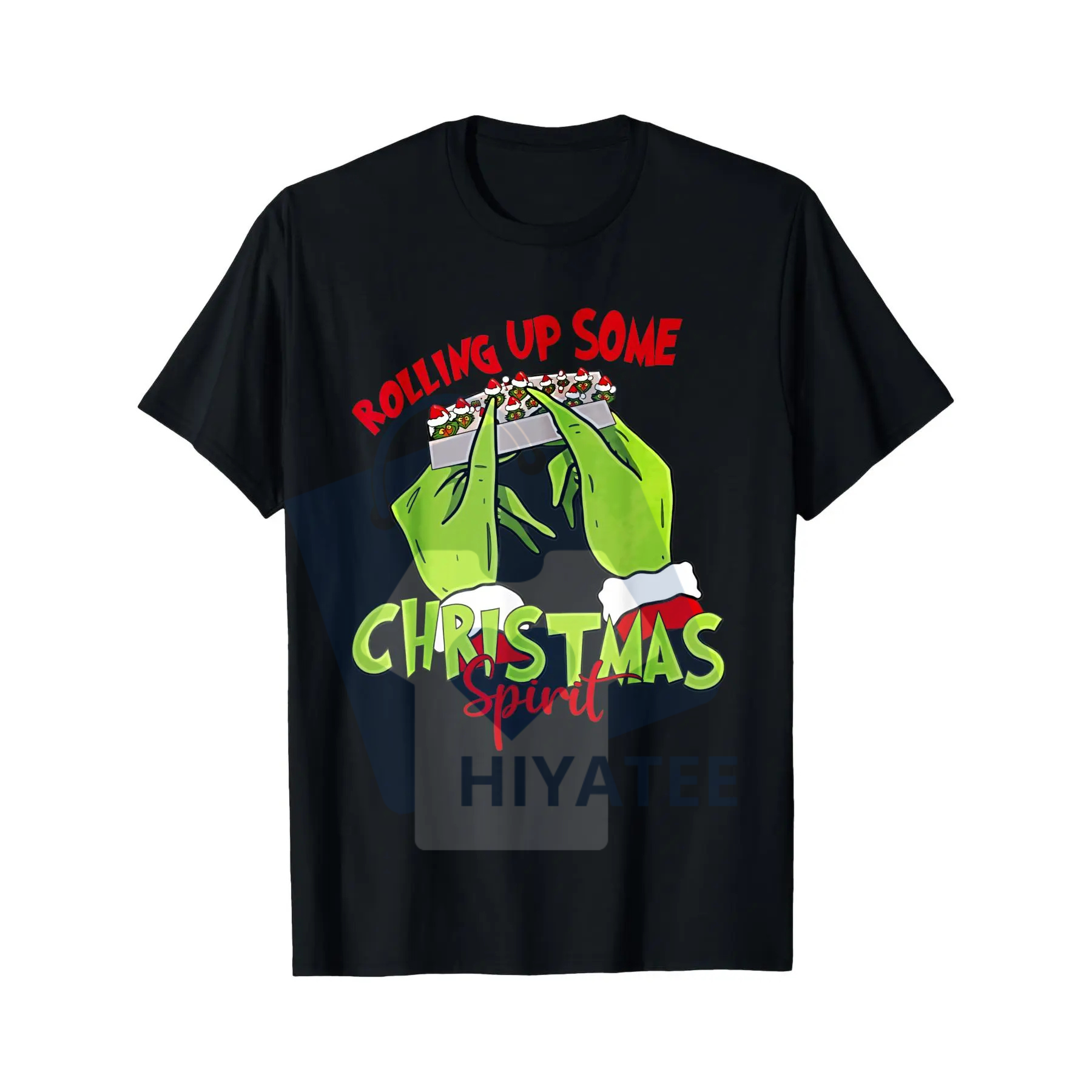 Grinch Hands Rolling Joint Christmas Spirit T-Shirt – Funny Holiday Party Wear Black Tee - Hiyatee