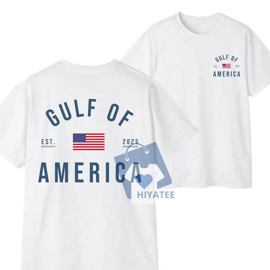 Gulf of America Graphic T-Shirt – USA Flag Patriotic Tee for Summer, Double-Sided Unisex Cotton Shirt, Golf Dad Gift-Hiyatee