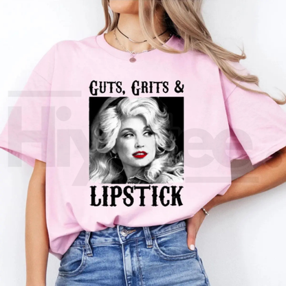 Guts Grit And Lipstick T-Shirt – Country Cowgirl Western Concert Graphic Tee - Hiyatee