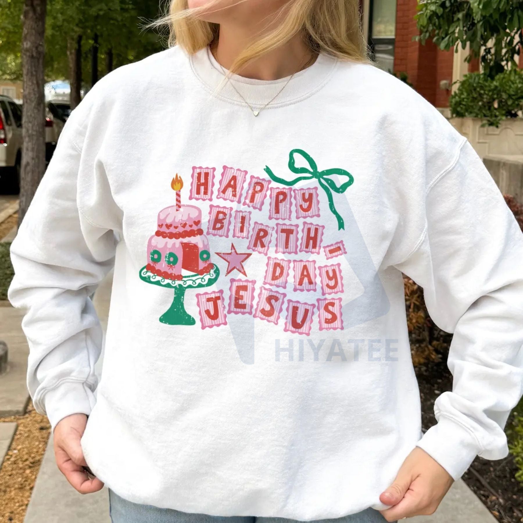 HBD Jesus Crewneck: Funny Christmas Birthday Sweatshirt, Religious Holiday Apparel, Merry Christmas Tee Gift - Hiyatee