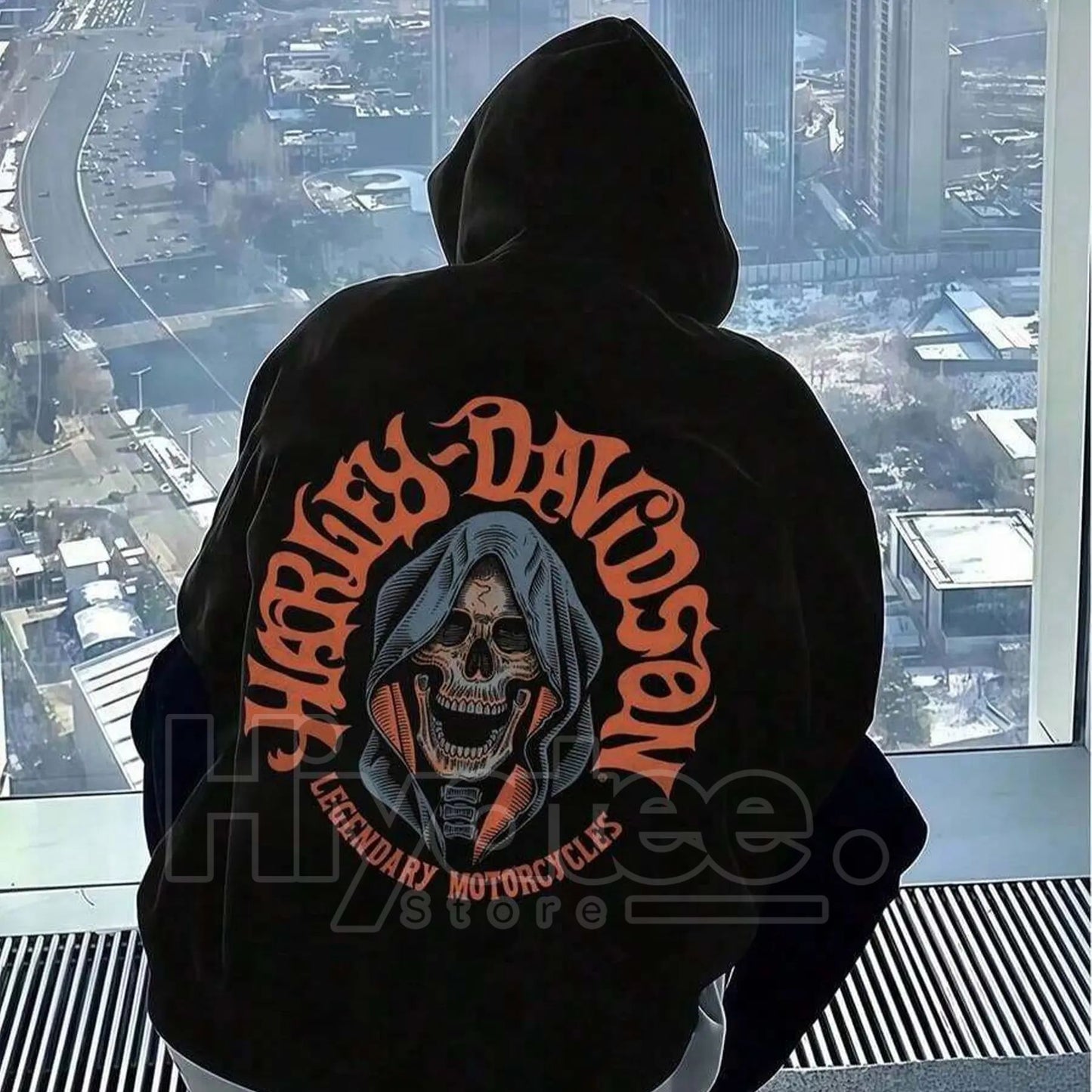 HD Legendary Motorcycles Casual Graphic Print Hoodie – Unisex 100% Cotton Menswear, Vintage Biker Style Pullover - Hiyatee