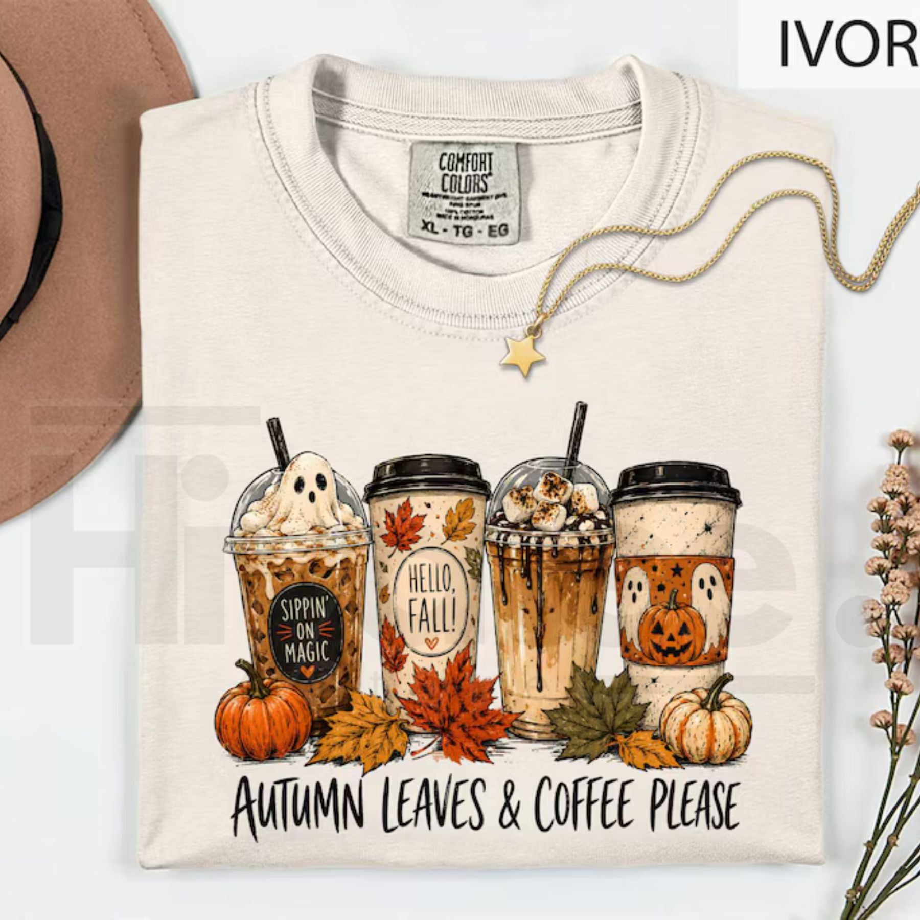 Halloween Coffee Shirt Comfort Colors Tee Ghost Coffee Cup Fall Outfit - Hiyatee