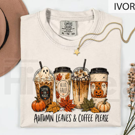 Halloween Coffee Shirt Comfort Colors Tee Ghost Coffee Cup Fall Outfit - Hiyatee