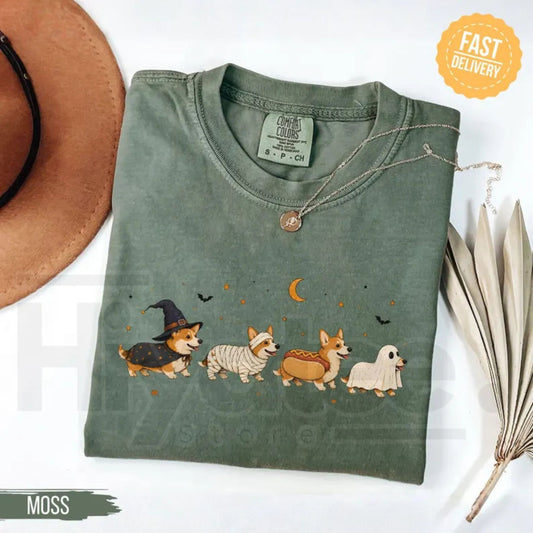 Halloween Corgi Costumes Comfort Colors Spooky Season Dog Tee - Hiyatee