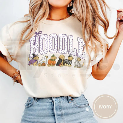 Halloween Goldendoodle Comfort Colors Funny Spooky Dog Mom Tee - Hiyatee