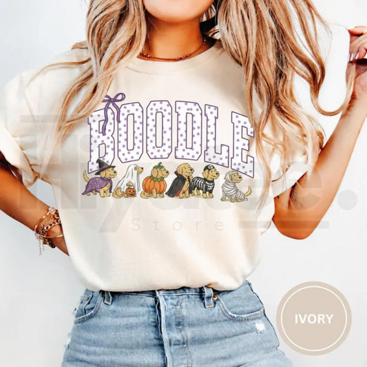 Halloween Goldendoodle Comfort Colors Funny Spooky Dog Mom Tee - Hiyatee