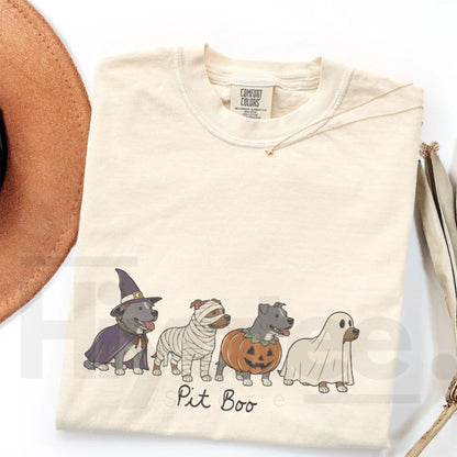 Halloween Pitbull Ghost Dog Spooky Season Comfort Colors Tee - Hiyatee