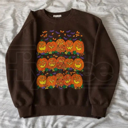 Halloween Pumpkin Graphic Sweatshirt – Cute Spooky Autumn Crewneck, Unisex Fall Pullover - Hiyatee