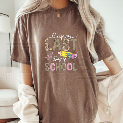 "Happy Last Day of School" – 2026 Retro Leopard Summer Graphic Top - Hiyatee
