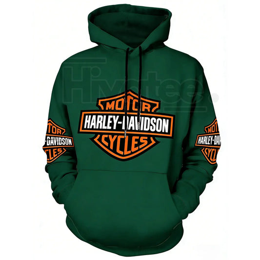 Harley-Davidson Logo Print Hoodie – Vintage Hardcore Aesthetic, Motorcycle Culture Streetwear, TikTok Fashion Pullover - Hiyatee