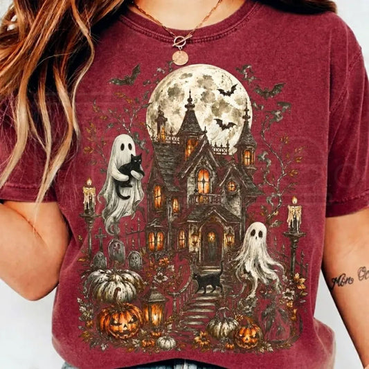 Haunted House Ghost Halloween Comfort Colors Shirt - Hiyatee