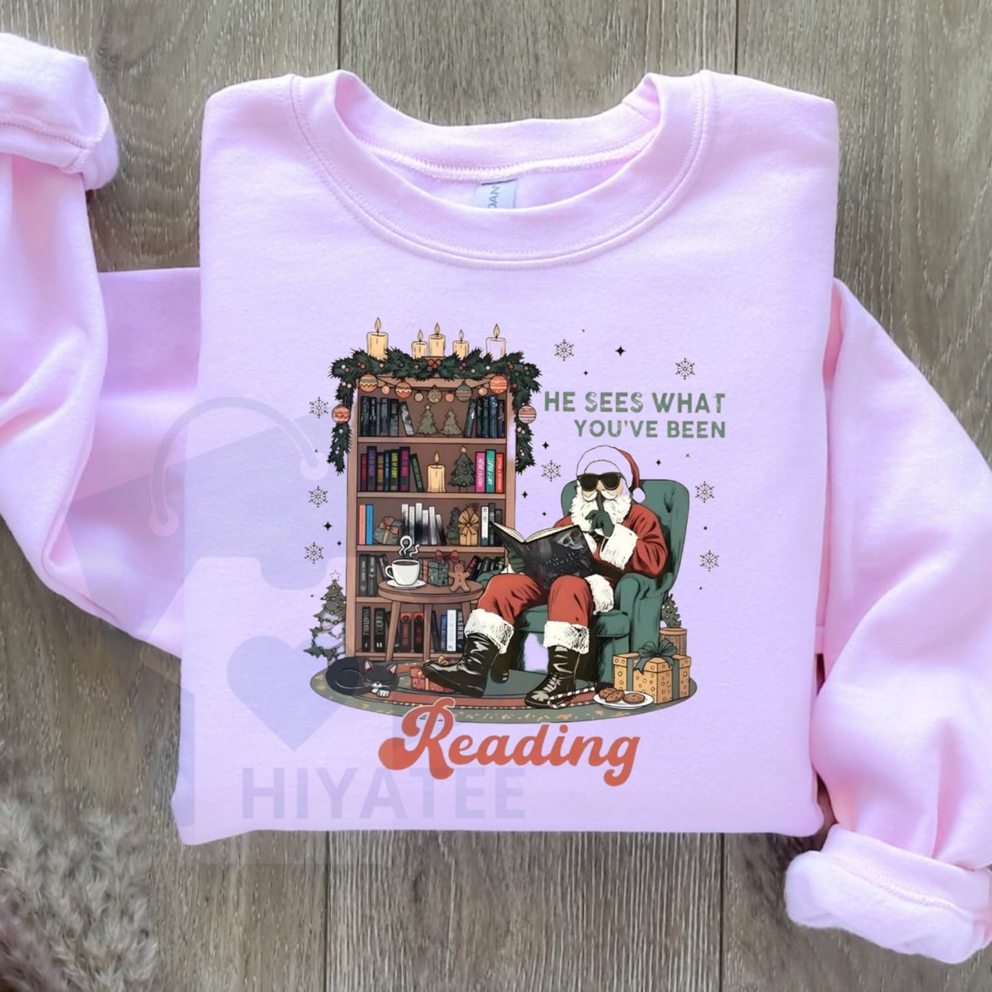 He Sees What You've Been Reading Shirt, Santa Reading Dark Romance Book Shirt, Funny Bookish Christmas Shirt, Smut Reader Gift - Hiyatee