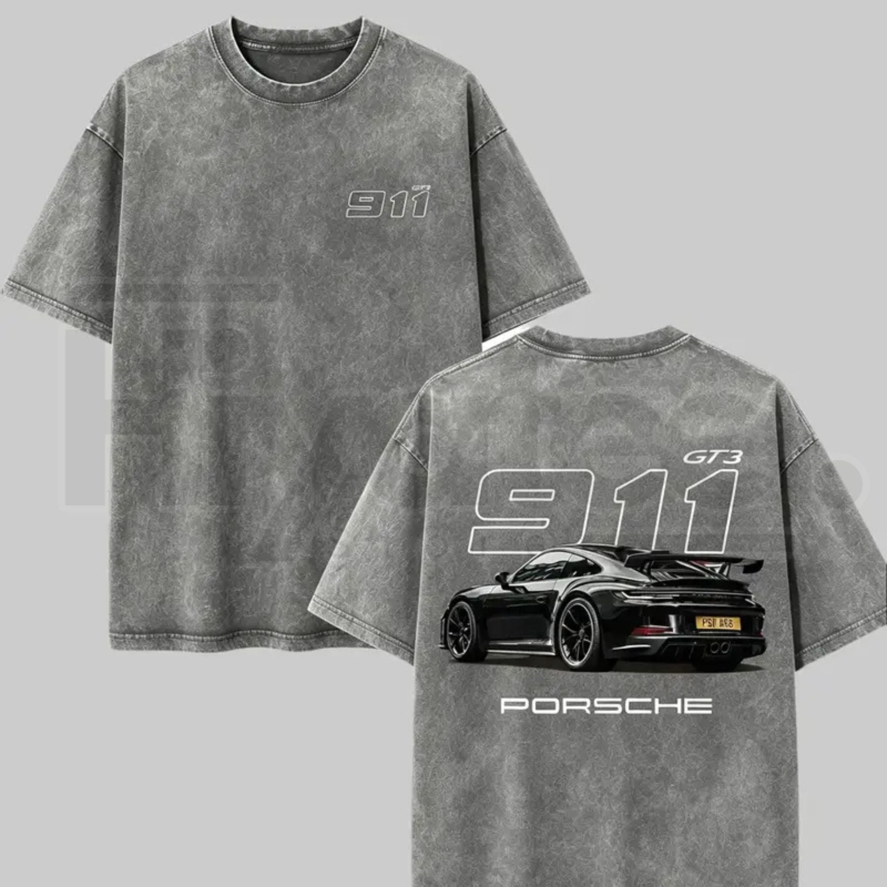 Heavyweight Vintage Washed Grey Porsche 911 GT3 Graphic T-Shirt – Retro German Supercar Track Day Tee - Hiyatee