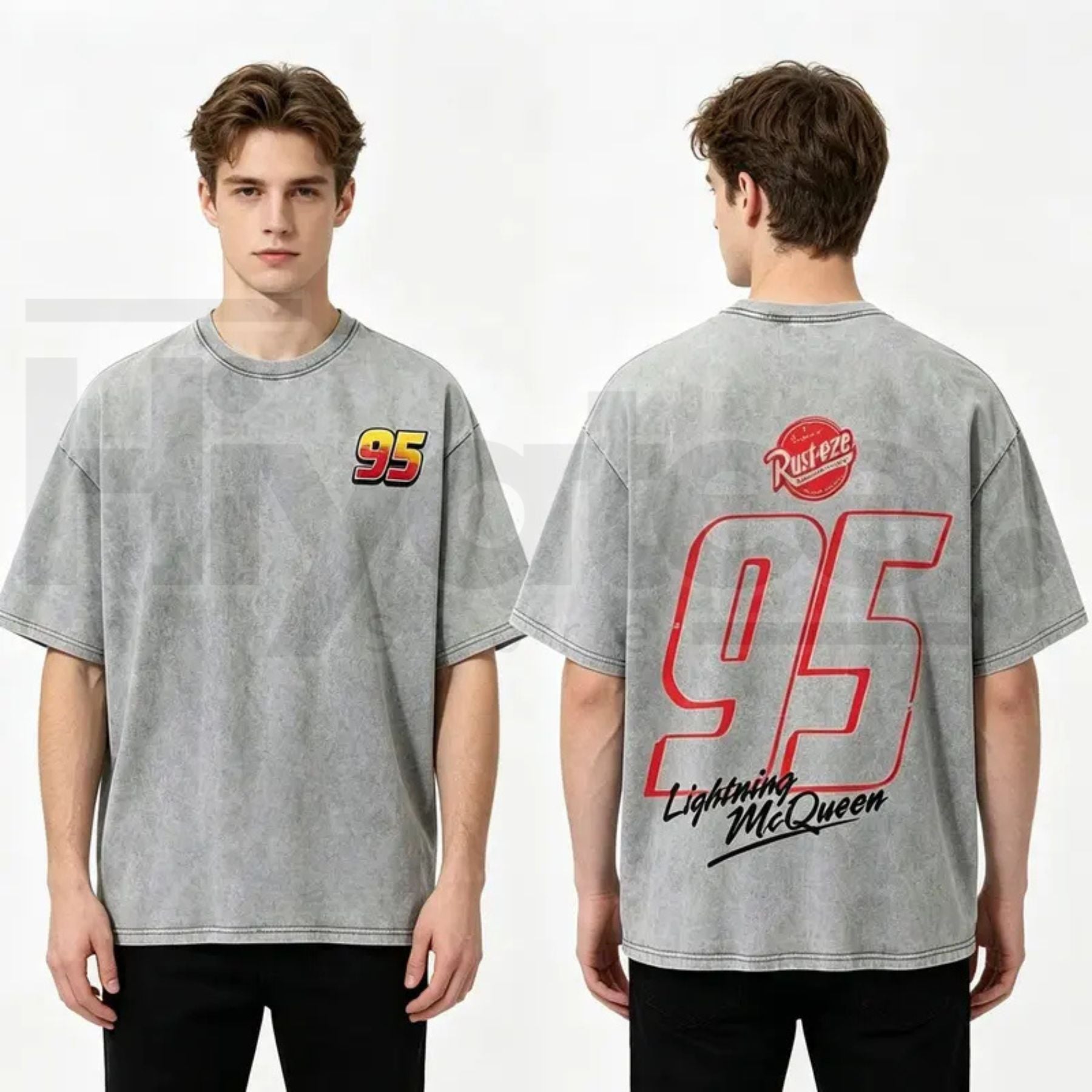 Heavyweight Vintage Washed Racing Tee 95 Graphic T Shirt – Retro Motorsport Streetwear Oversized Tee - Hiyatee