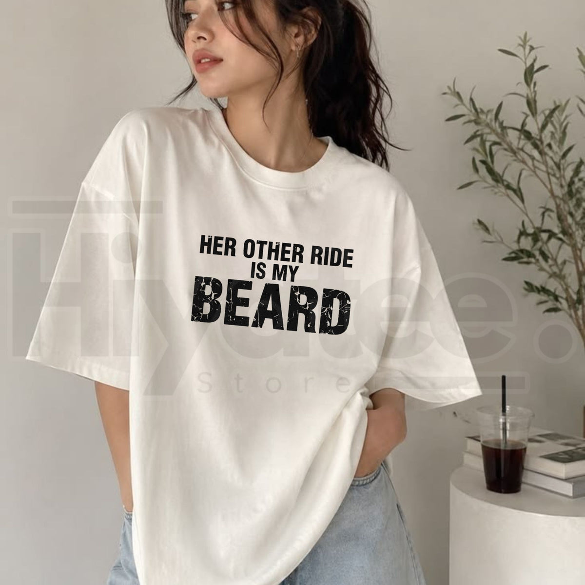 Her Other Ride Is My Beard T-Shirt – Funny Biker Back Print Tee - Hiyatee