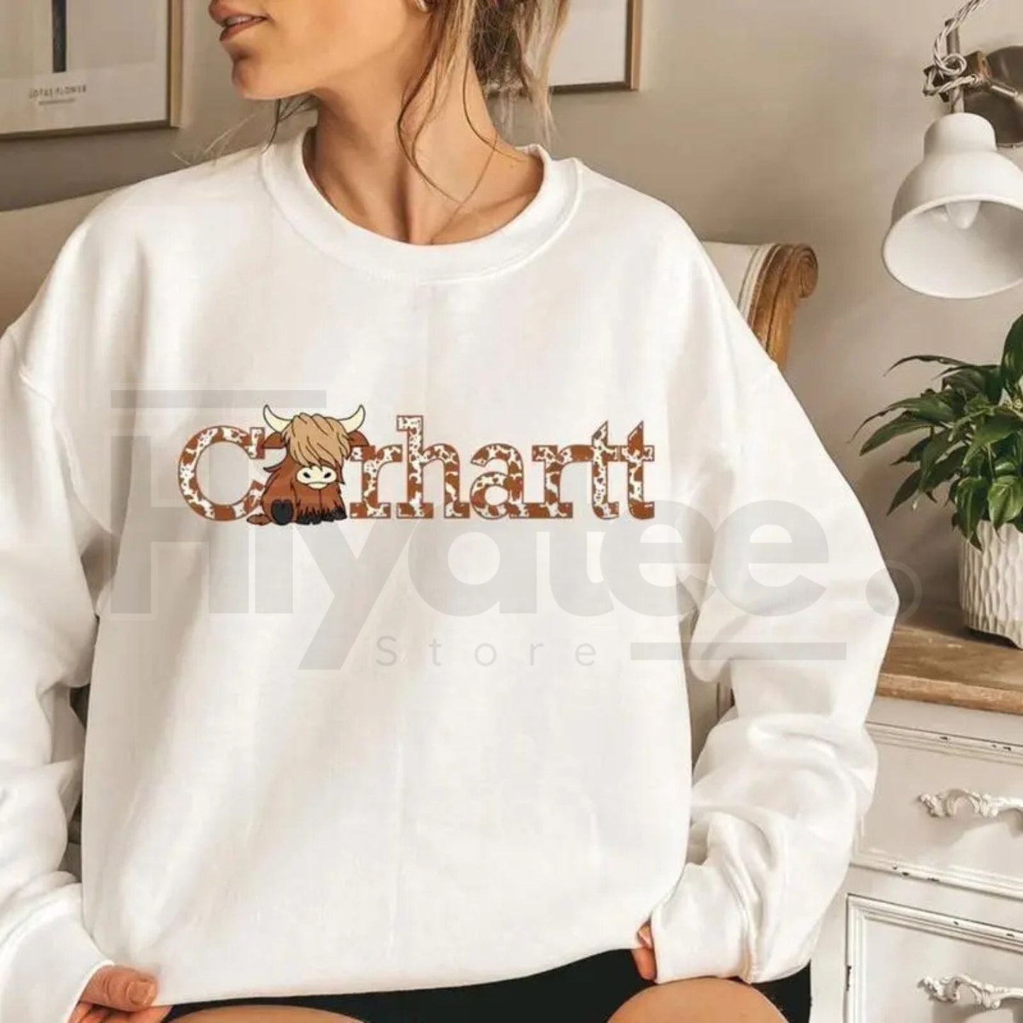 Highland Cow Sweatshirt: Cute Western Graphic Pullover for Women, Cozy Gift for Her Animal Lover, Country Farm Style Top - Hiyatee