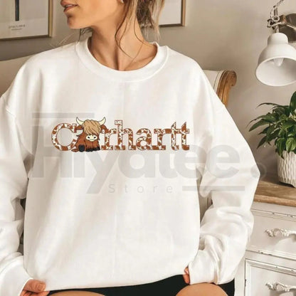 Highland Cow Sweatshirt: Cute Western Graphic Pullover for Women, Cozy Gift for Her Animal Lover, Country Farm Style Top - Hiyatee