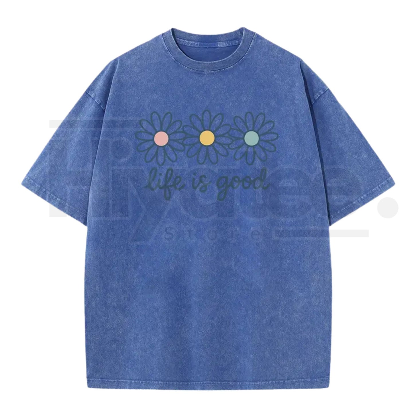 Holafish Acid Wash Daisy Print T-Shirt – Vintage Streetwear Drop Shoulder Graphic Tee - Hiyatee