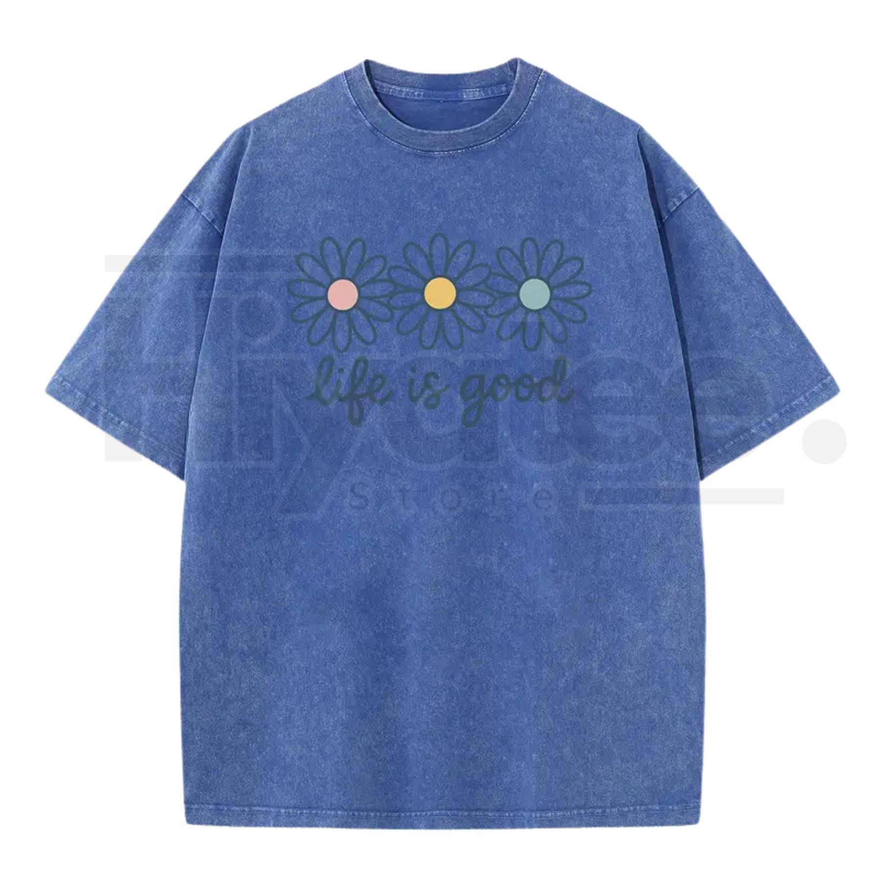 Holafish Acid Wash Daisy Print T-Shirt – Vintage Streetwear Drop Shoulder Graphic Tee - Hiyatee