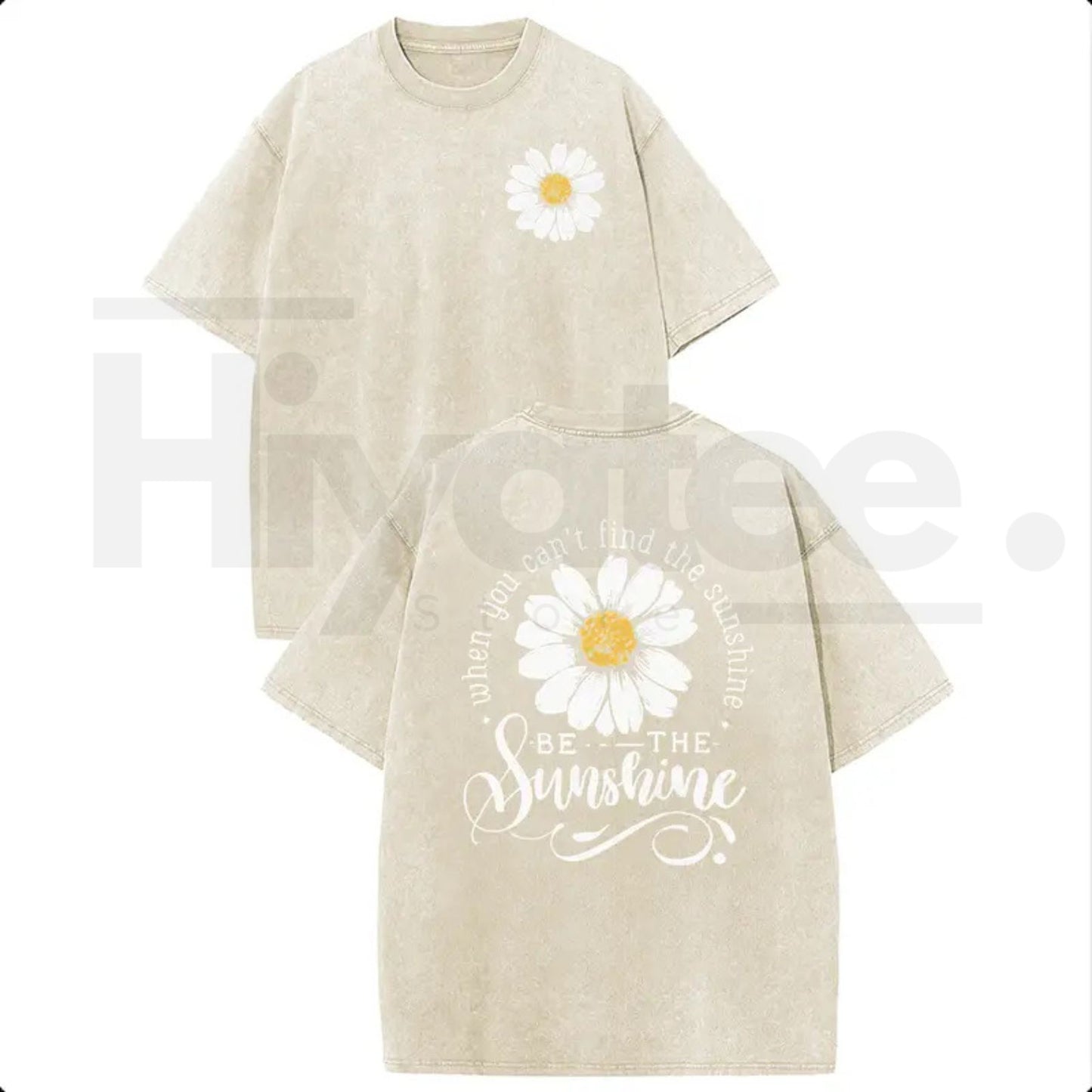 Holafish "Be The Sunshine" T-Shirt – Premium Heavyweight Acid Wash Daisy Graphic Tee - Hiyatee