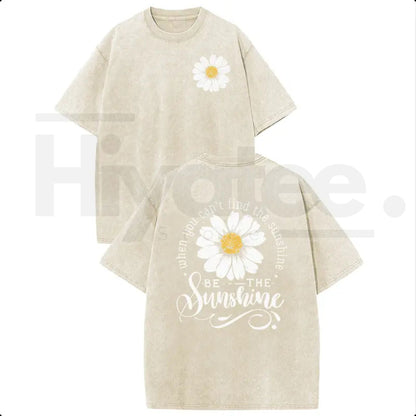 Holafish "Be The Sunshine" T-Shirt – Premium Heavyweight Acid Wash Daisy Graphic Tee - Hiyatee