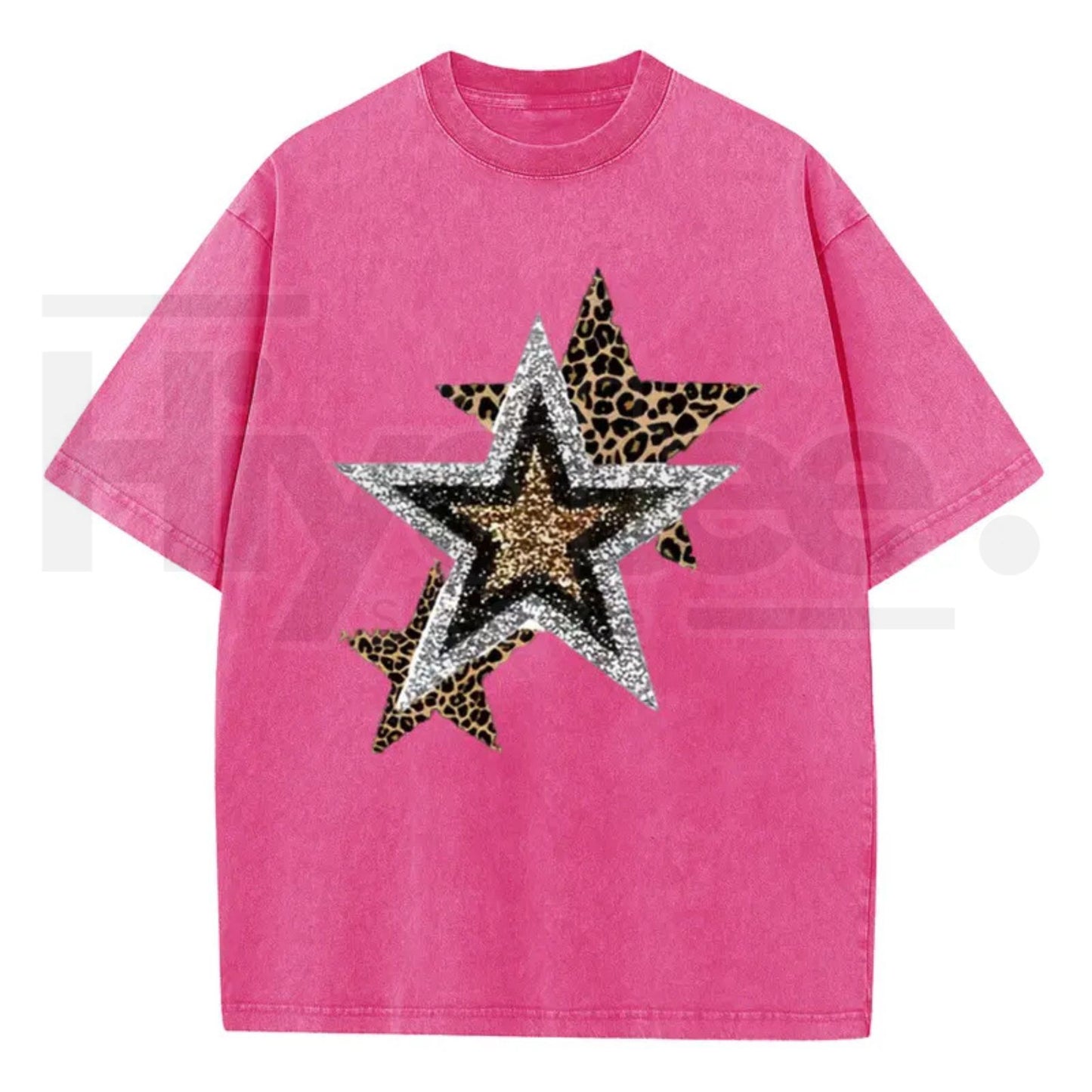 Holafish Outing Street Tee – Acid Wash Leopard Star Graphic Unisex T-Shirt - Hiyatee