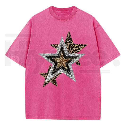 Holafish Outing Street Tee – Acid Wash Leopard Star Graphic Unisex T-Shirt - Hiyatee